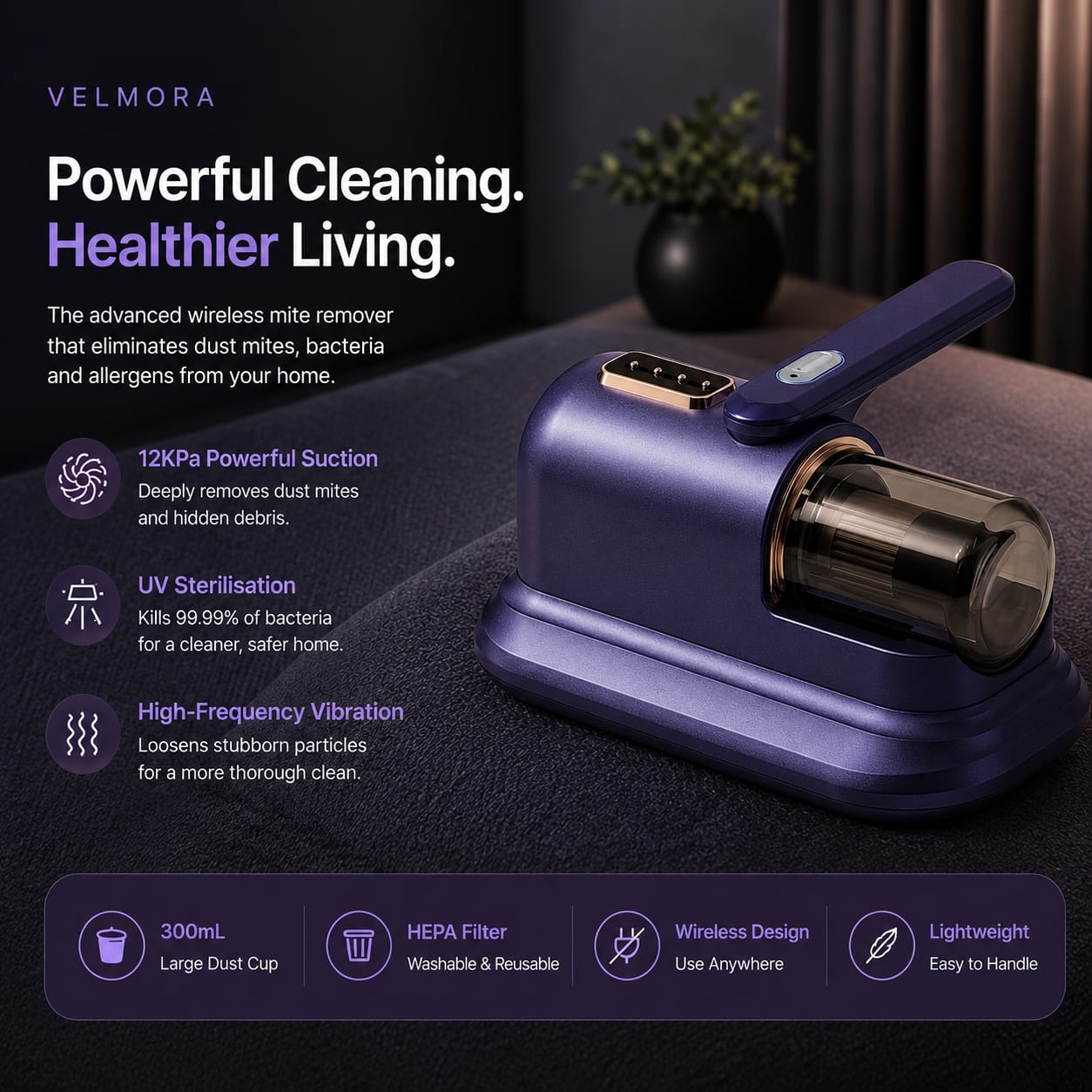 Velmora™ UV Anti-Mite Mattress Vacuum Cleaner
